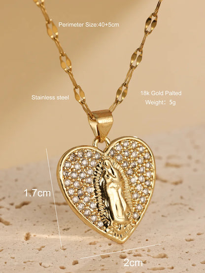 Elegant Heart Shape Stainless Steel Plating Inlay Zircon 18k Gold Plated Pendant Necklace