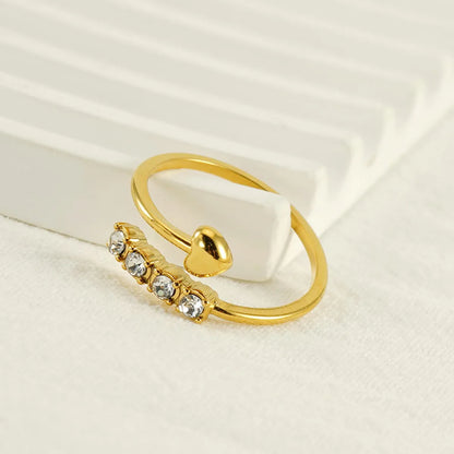 Elegant Heart Shape Stainless Steel Titanium Steel Plating Inlay Zircon 18k Gold Plated Open Rings