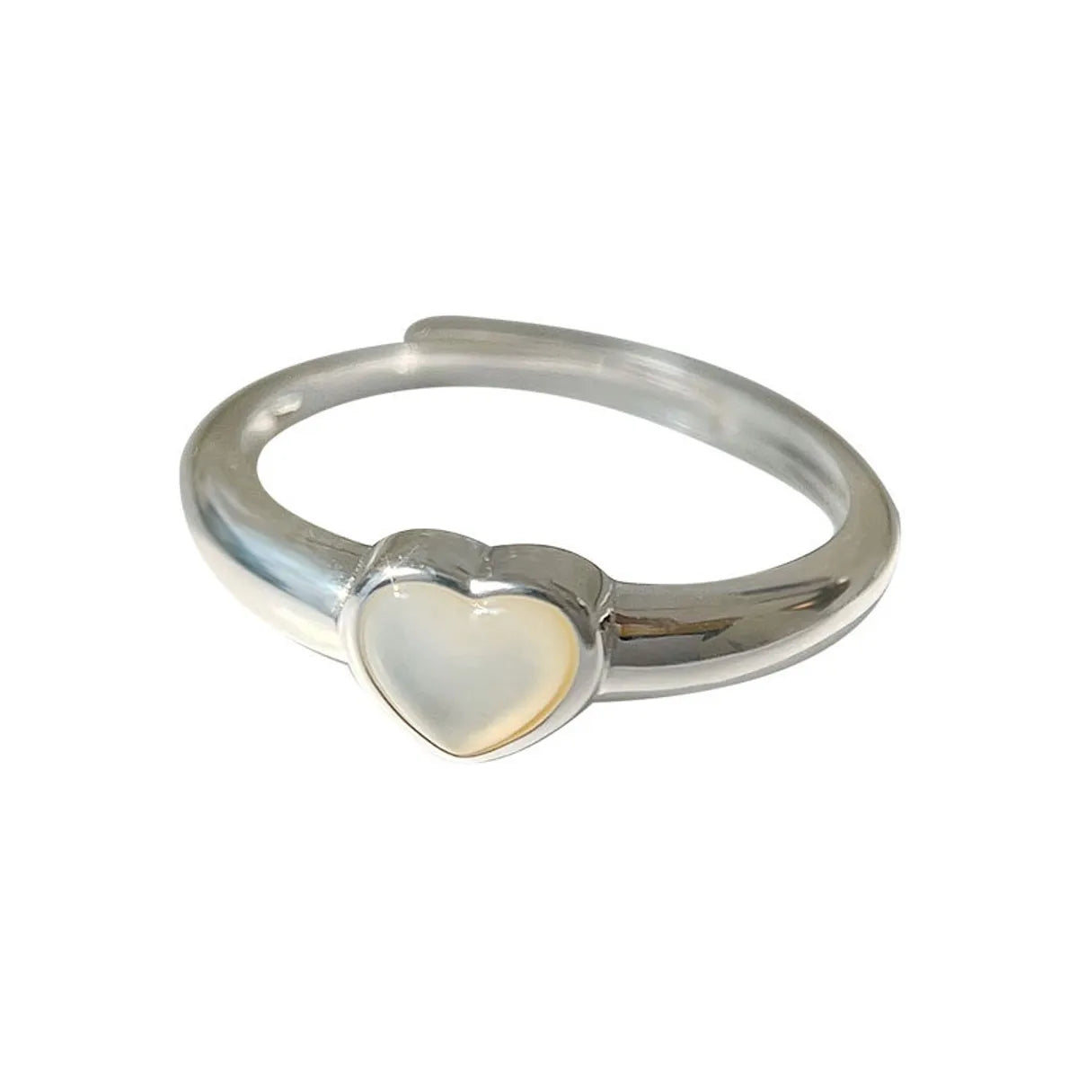 Elegant Heart Shape Sterling Silver Inlay Shell Open Ring