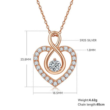 Elegant Heart Shape Sterling Silver Moissanite Rose Gold Plated Silver Plated Pendant Necklace