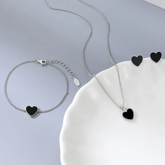 Elegant Heart Shape Sterling Silver Plating Inlay Agate White Gold Plated Bracelets Earrings Necklace