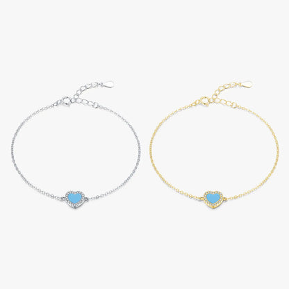 Elegant Heart Shape Sterling Silver Plating Inlay Turquoise 14k Gold Plated Rhodium Plated Bracelets