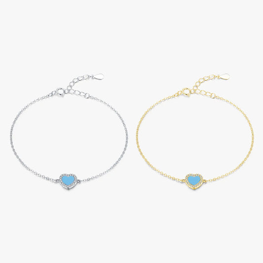 Elegant Heart Shape Sterling Silver Plating Inlay Turquoise 14k Gold Plated Rhodium Plated Bracelets