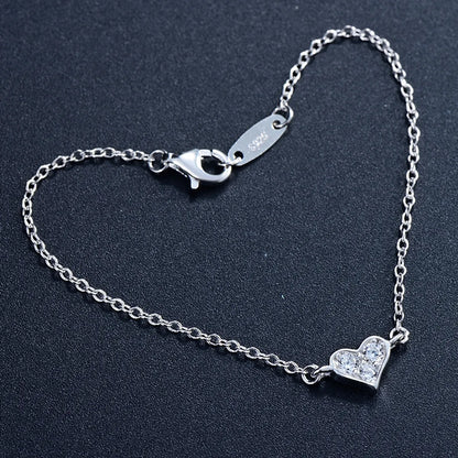 Elegant Heart Shape Sterling Silver Plating Inlay Zircon 14k Gold Plated Rhodium Plated Bracelets