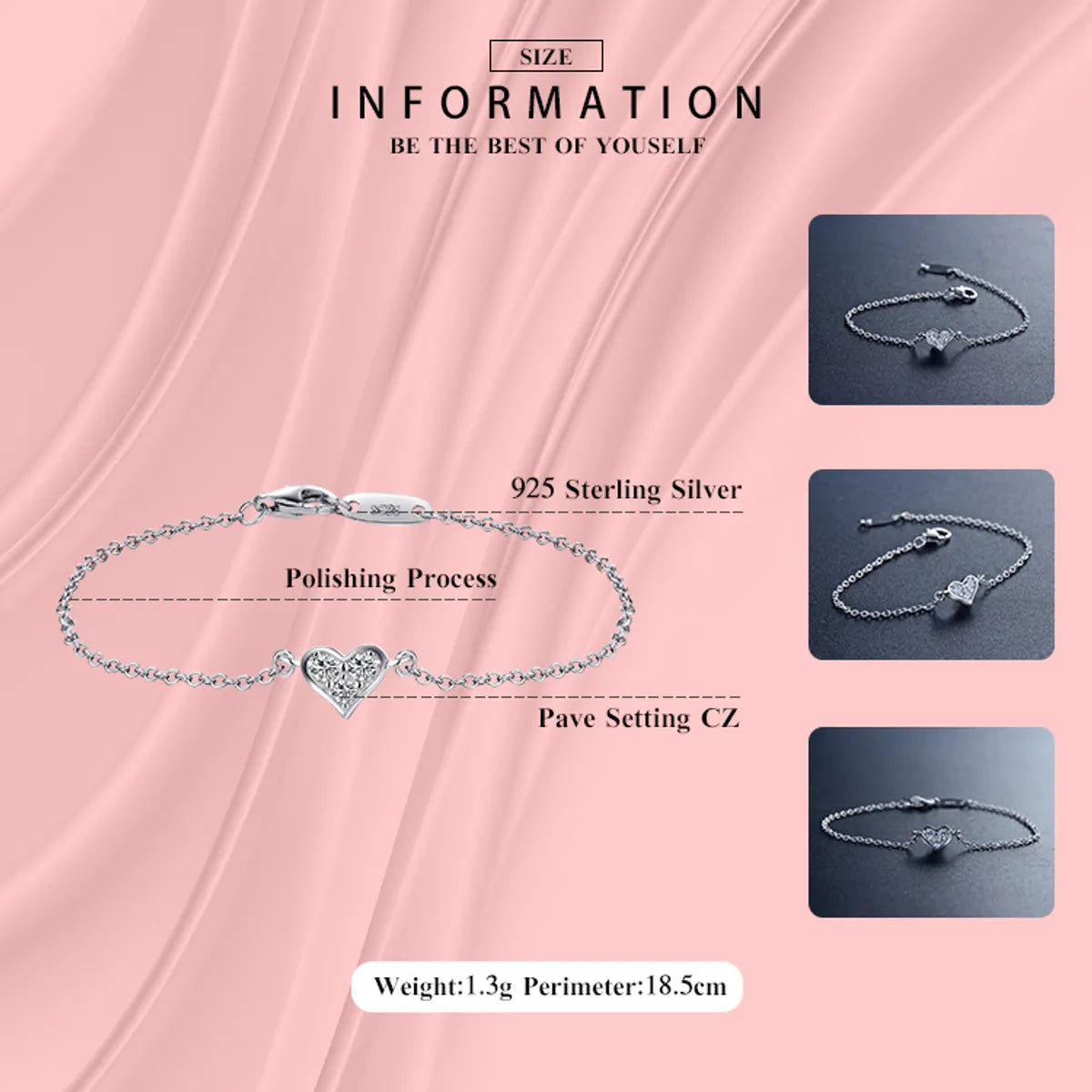 Elegant Heart Shape Sterling Silver Plating Inlay Zircon 14k Gold Plated Rhodium Plated Bracelets