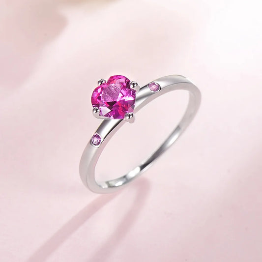 Elegant Heart Shape Sterling Silver Plating Inlay Zircon Rhodium Plated Rings