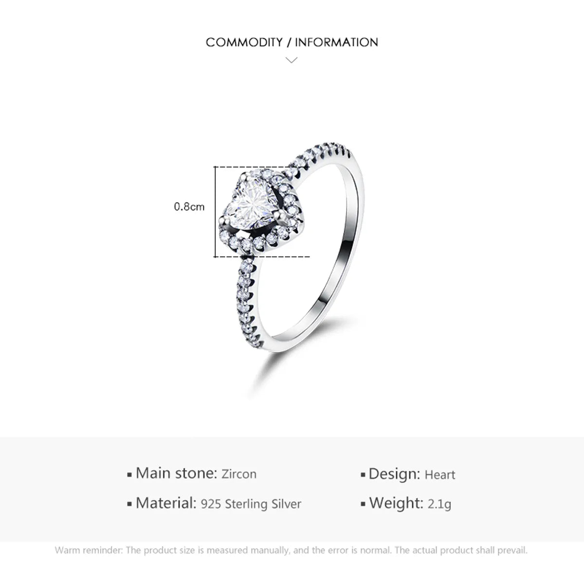 Elegant Heart Shape Sterling Silver Plating Inlay Zircon Rings