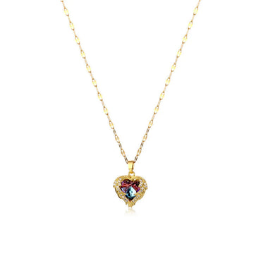 Elegant Heart Shape Titanium Steel Copper Plating Inlay Artificial Diamond Pendant Necklace