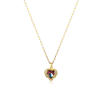 Elegant Heart Shape Titanium Steel Copper Plating Inlay Artificial Diamond Pendant Necklace