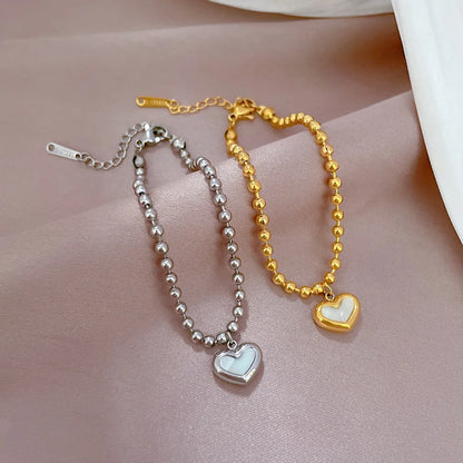 Elegant Heart Shape Titanium Steel Inlay Shell Bracelets