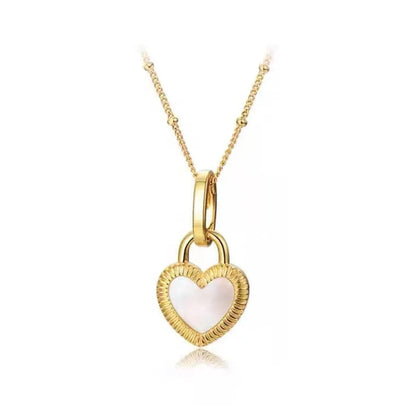 Elegant Heart Shape Titanium Steel Inlay Shell Pendant Necklace