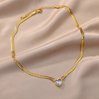 Wholesale Elegant Heart Shape Titanium Steel Plating Inlay Artificial Diamond Bracelets Necklace