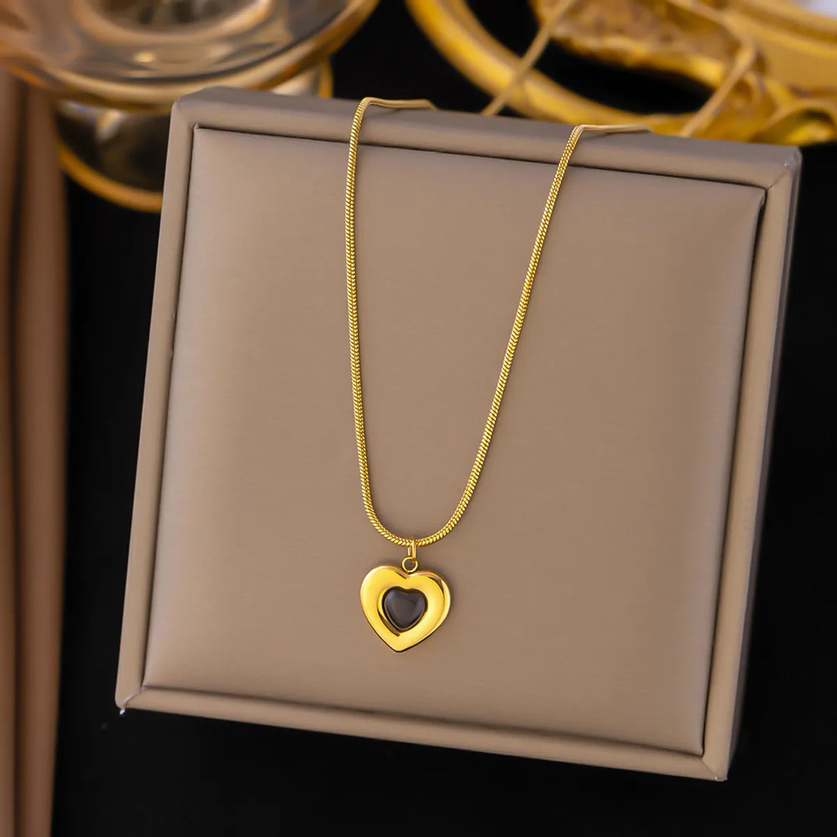 304 Stainless Steel 18K Gold Plated Elegant Plating Inlay Heart Shape Stone Earrings Necklace