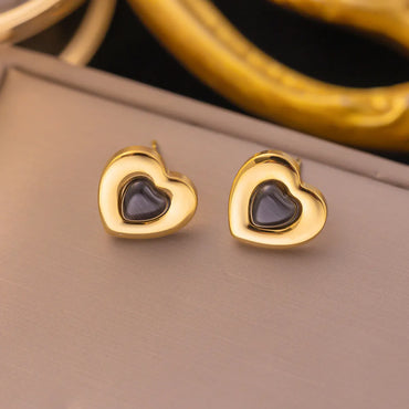 304 Stainless Steel 18K Gold Plated Elegant Plating Inlay Heart Shape Stone Earrings Necklace