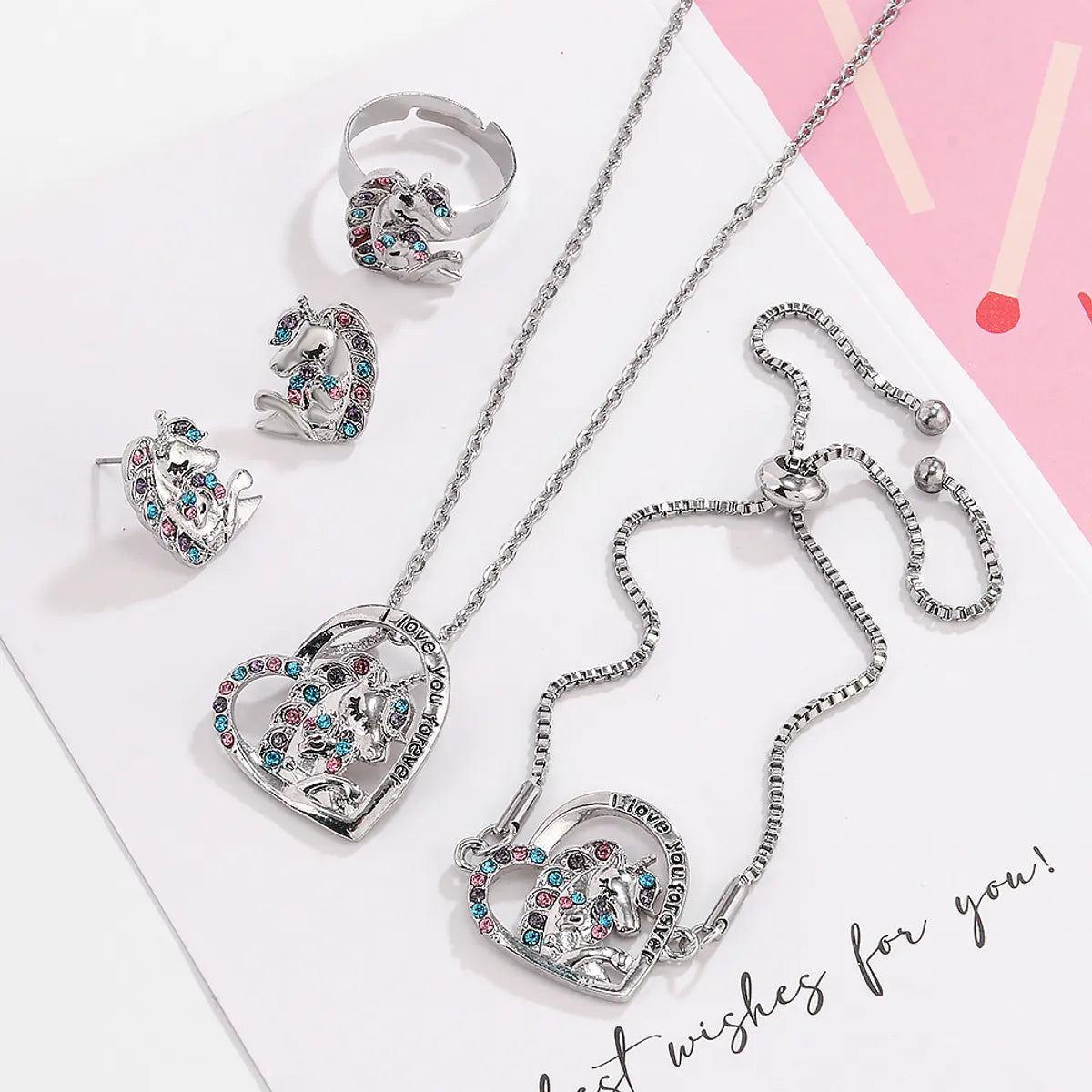 Elegant Heart Shape Unicorn Alloy Inlay Artificial Diamond Women's Jewelry Set