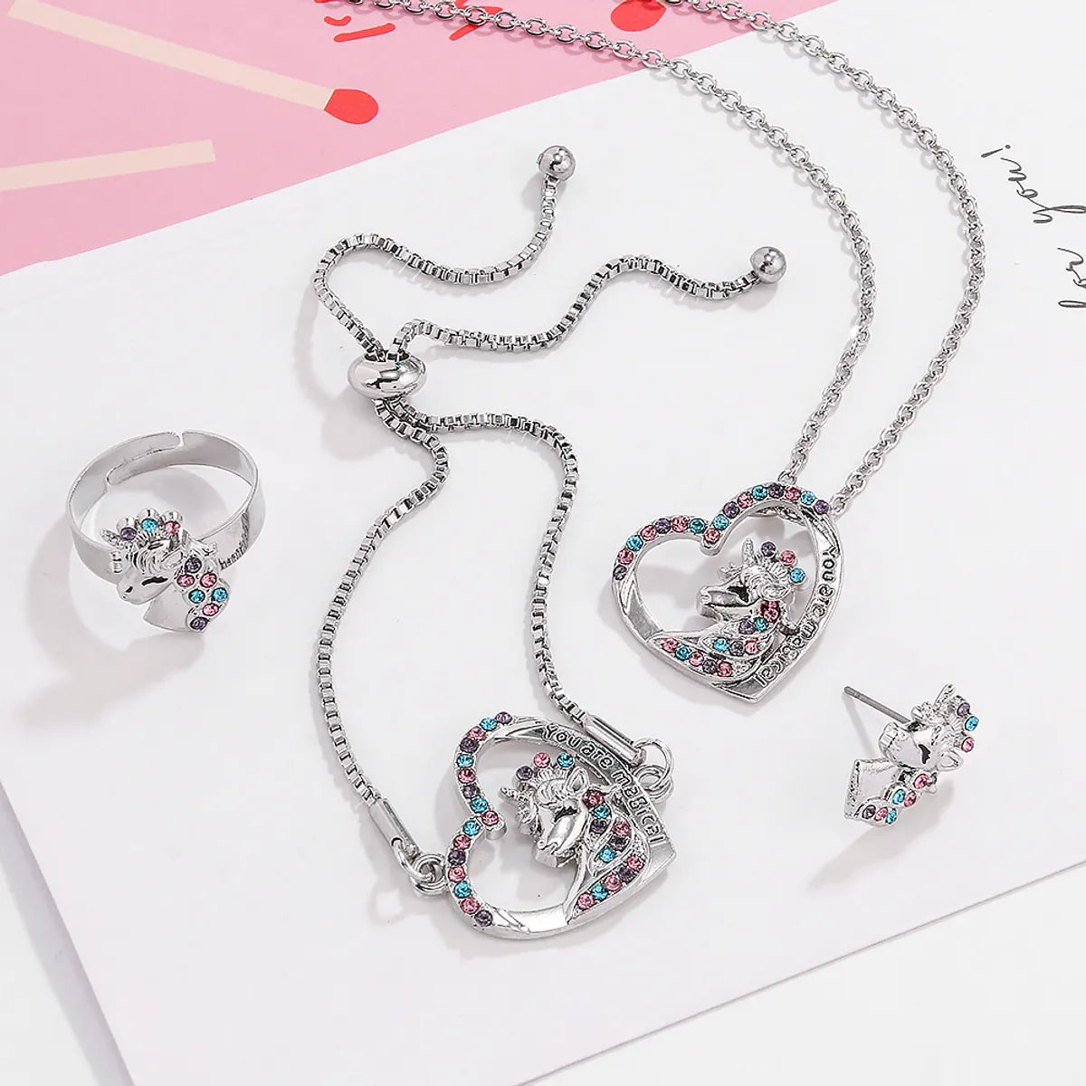 Elegant Heart Shape Unicorn Alloy Inlay Artificial Diamond Women's Jewelry Set