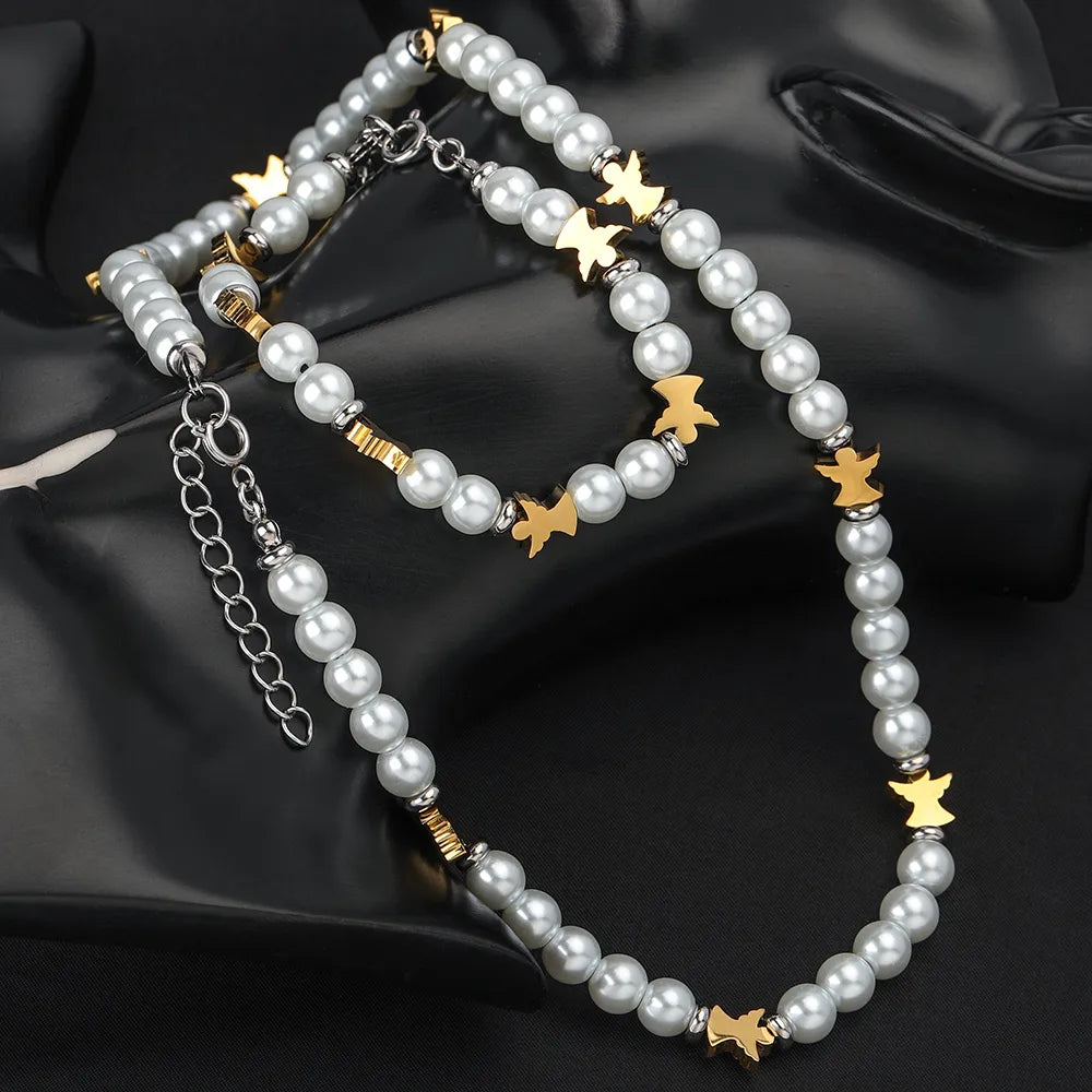 Elegant Hip-Hop Angel 304 Stainless Steel Wholesale Bracelets Necklace