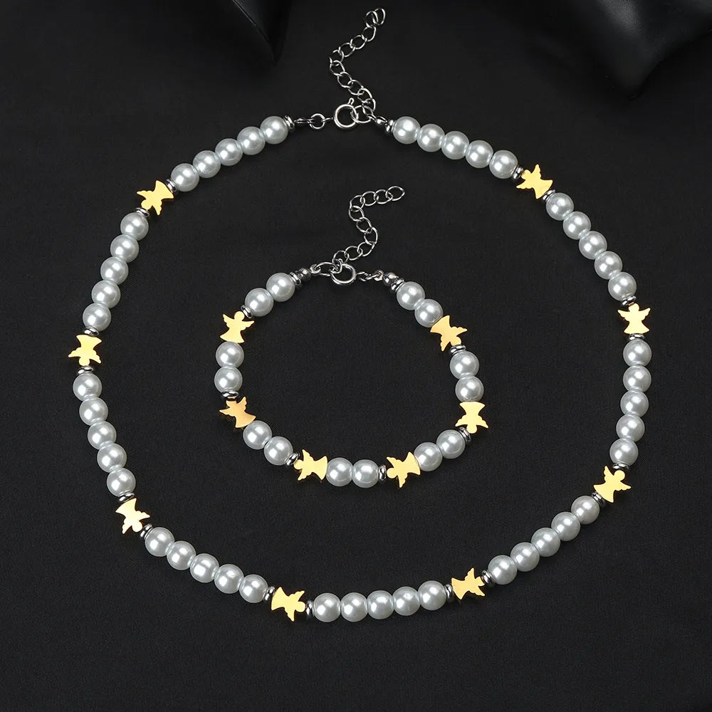 Elegant Hip-Hop Angel 304 Stainless Steel Wholesale Bracelets Necklace