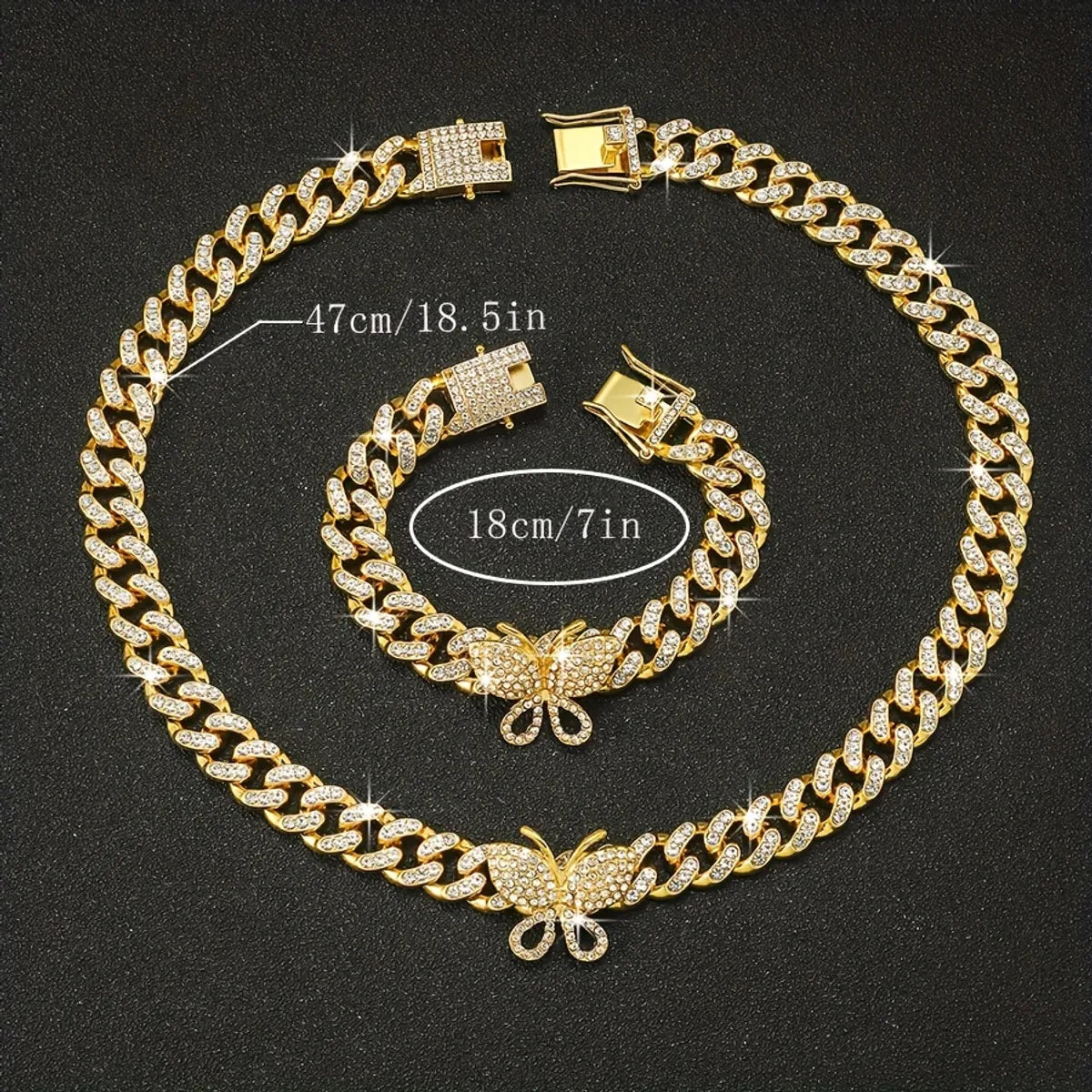 Elegant Hip-hop Butterfly Alloy Plating Inlay Rhinestones Gold Plated Silver Plated Women's Jewelry Set