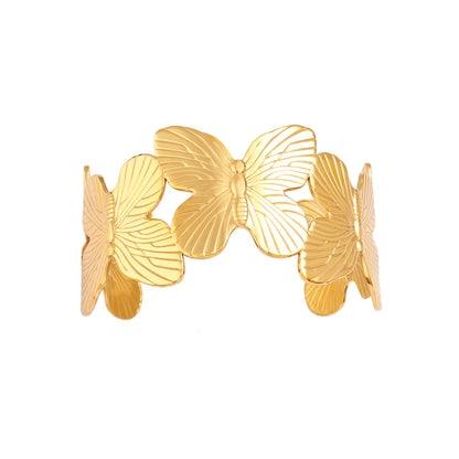 Elegant Hip-Hop Oversized Flower Butterfly 304 Stainless Steel 18K Gold Plated Bangle In Bulk