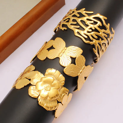 Elegant Hip-Hop Oversized Flower Butterfly 304 Stainless Steel 18K Gold Plated Bangle In Bulk