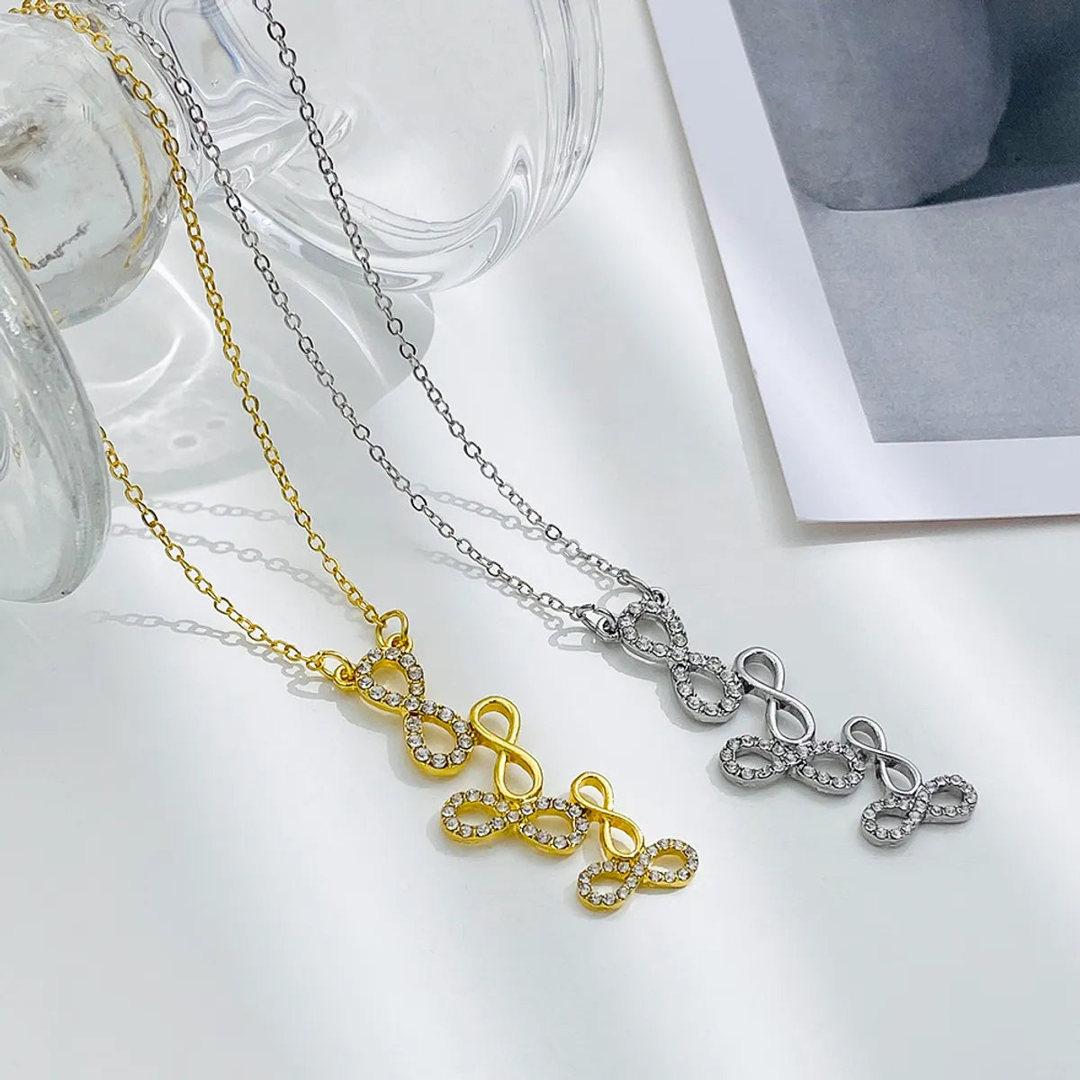 Elegant Infinity Alloy Plating Zircon 14k Gold Plated Women'S Pendant Necklace