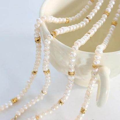 Elegant Irregular Freshwater Pearl Titanium Steel Beaded Plating Necklace