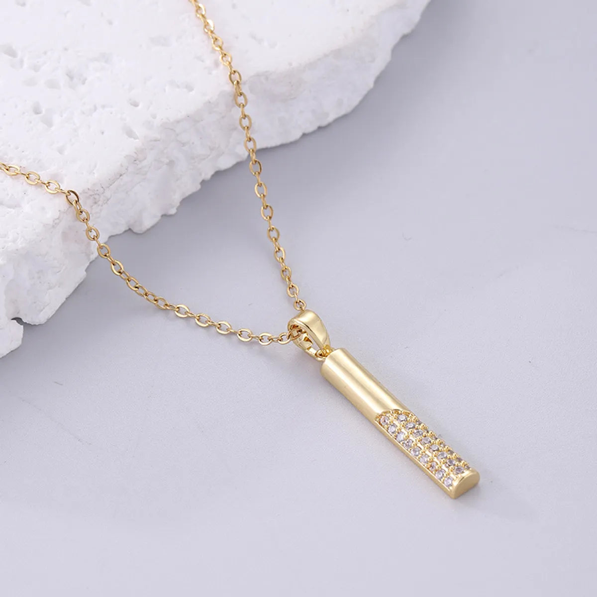 Elegant Korean Style Solid Color Stainless Steel Plating Inlay Zircon 18k Gold Plated Pendant Necklace