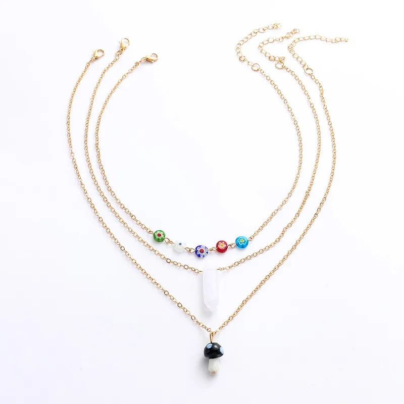 Elegant Lady Bohemian Geometric Mushroom Alloy Glass Plating Women'S Three Layer Necklace