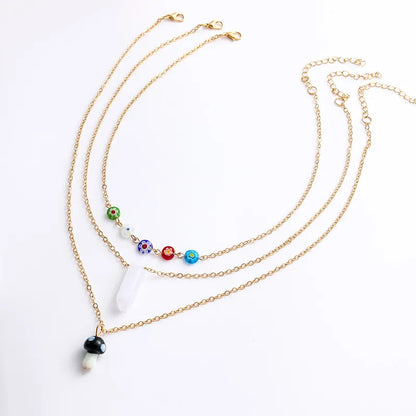 Elegant Lady Bohemian Geometric Mushroom Alloy Glass Plating Women'S Three Layer Necklace