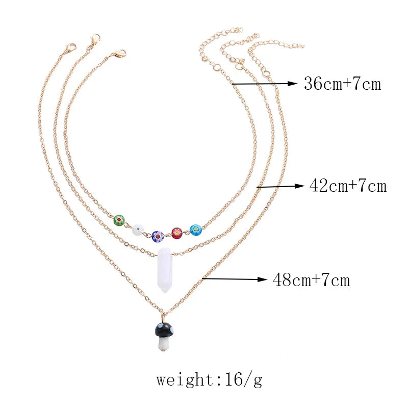 Elegant Lady Bohemian Geometric Mushroom Alloy Glass Plating Women'S Three Layer Necklace