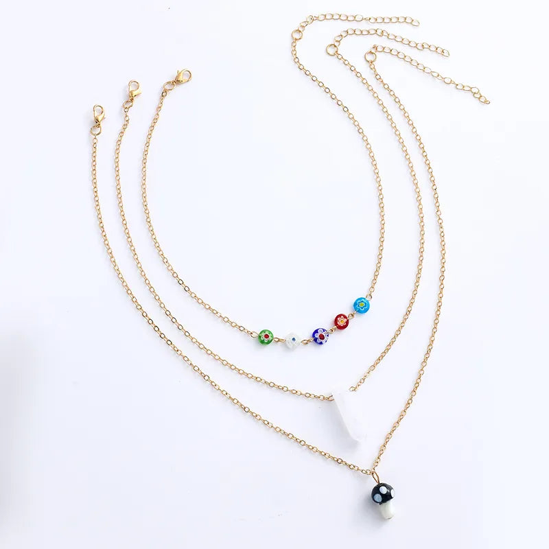 Elegant Lady Bohemian Geometric Mushroom Alloy Glass Plating Women'S Three Layer Necklace