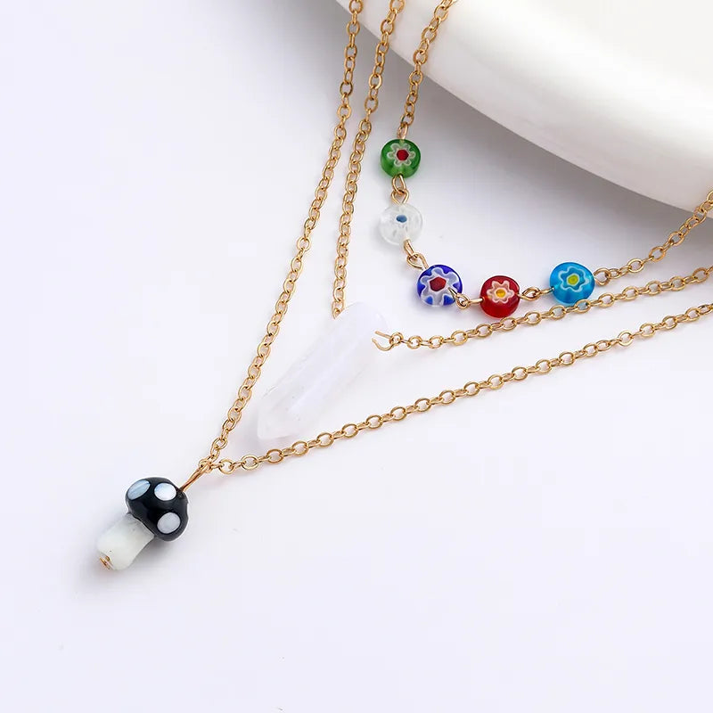 Elegant Lady Bohemian Geometric Mushroom Alloy Glass Plating Women'S Three Layer Necklace