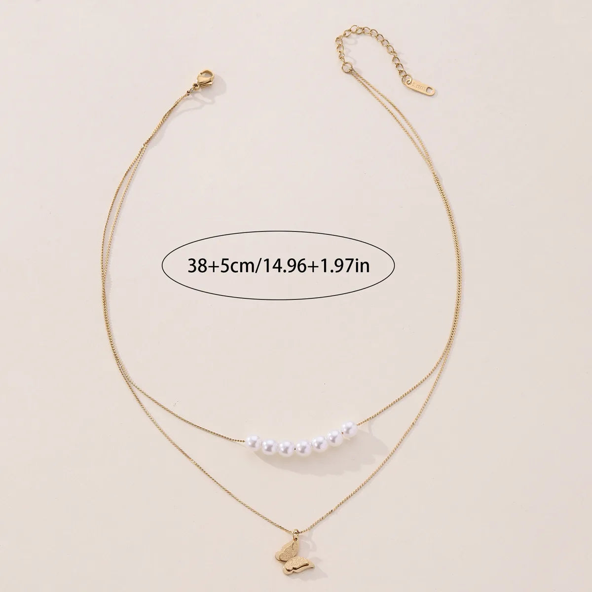 Elegant Lady Classic Style Butterfly Imitation Pearl Plating 18K Gold Plated Women'S Double Layer Necklaces