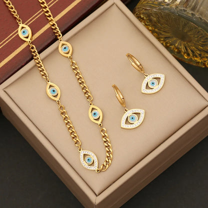 Wholesale Elegant Lady Classic Style Devil's Eye Stainless Steel Plating Inlay Zircon Bracelets Earrings Necklace