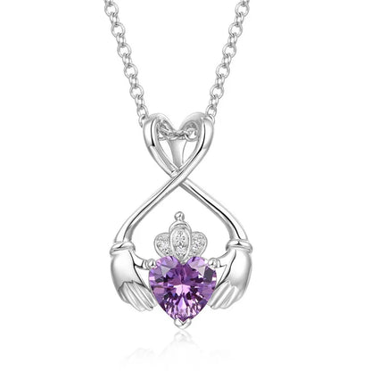 Elegant Lady Classic Style Hand Heart Shape Crown Copper Inlay Zircon Pendant Necklace