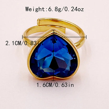 Elegant Lady Classic Style Heart Shape Stainless Steel Gold Plated Zircon Open Rings In Bulk