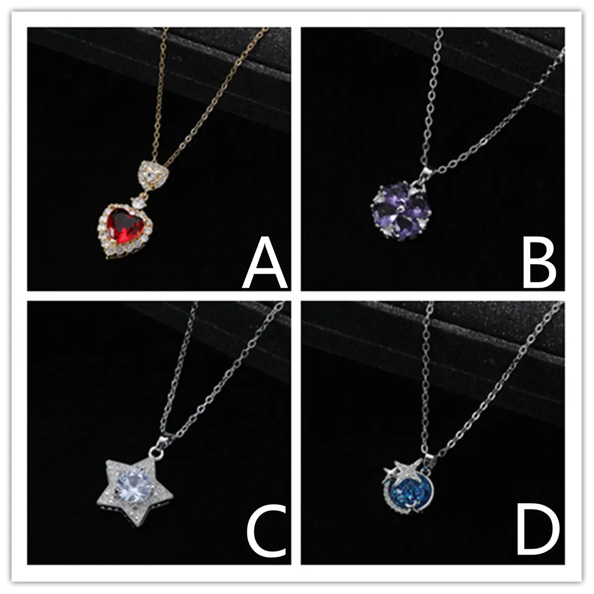 Elegant Lady Classic Style Star Heart Shape Alloy Inlay Artificial Gemstones Zircon Women's Pendant Necklace