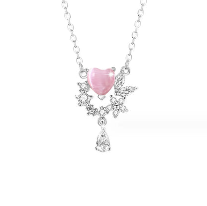 Elegant Lady Commute Heart Shape Sterling Silver Inlay Zircon White Gold Plated Pendant Necklace