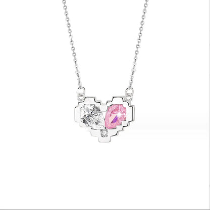 Elegant Lady Commute Heart Shape Sterling Silver Inlay Zircon White Gold Plated Pendant Necklace