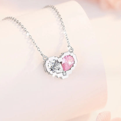 Elegant Lady Commute Heart Shape Sterling Silver Inlay Zircon White Gold Plated Pendant Necklace