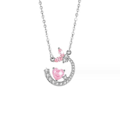 Elegant Lady Commute Heart Shape Sterling Silver Inlay Zircon White Gold Plated Pendant Necklace