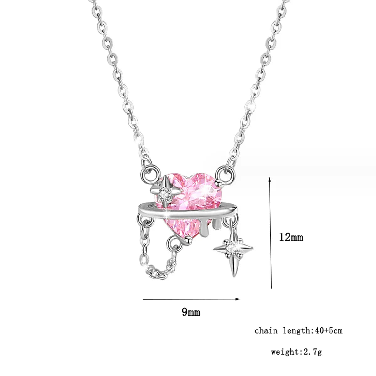 Elegant Lady Commute Heart Shape Sterling Silver Inlay Zircon White Gold Plated Pendant Necklace