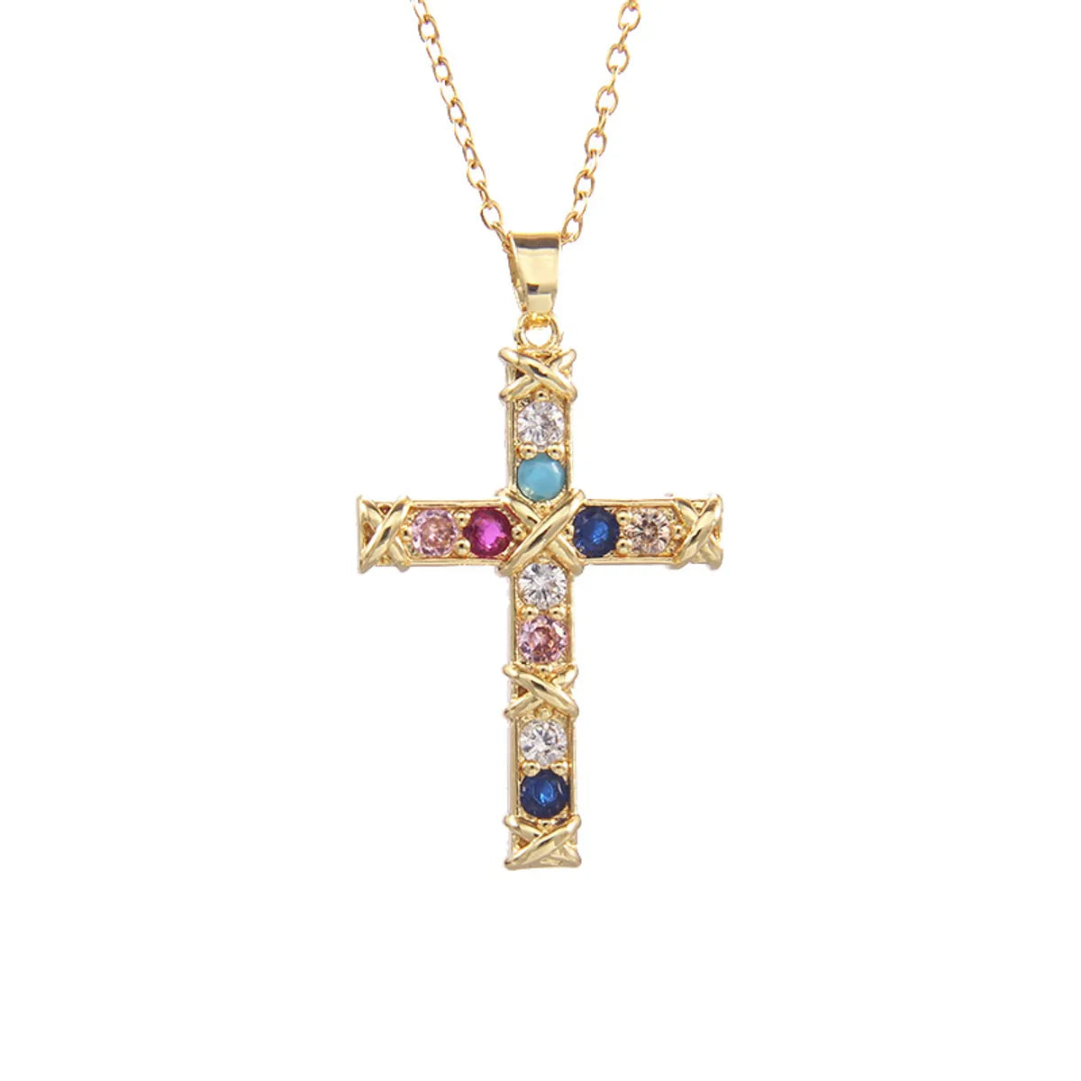 Elegant Lady Cross Copper Plating Inlay Zircon Pendant Necklace