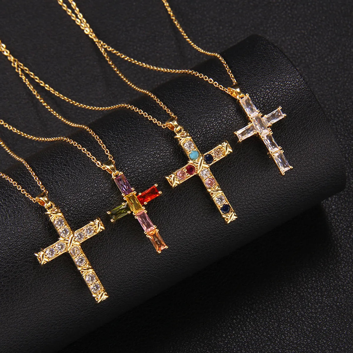 Elegant Lady Cross Copper Plating Inlay Zircon Pendant Necklace