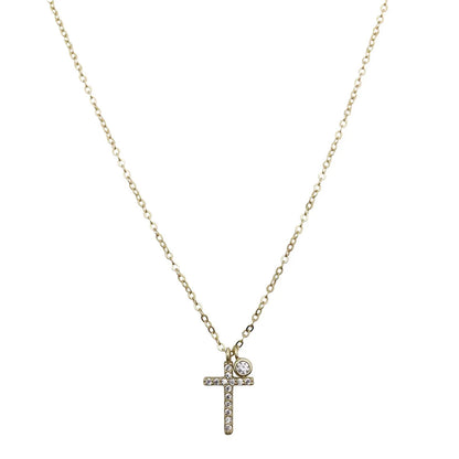 Elegant Lady Cross Sterling Silver Inlay Zircon Pendant Necklace