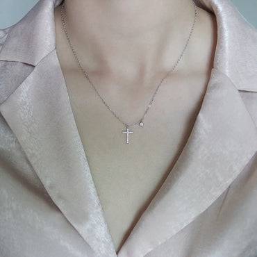 Elegant Lady Cross Sterling Silver Inlay Zircon Pendant Necklace