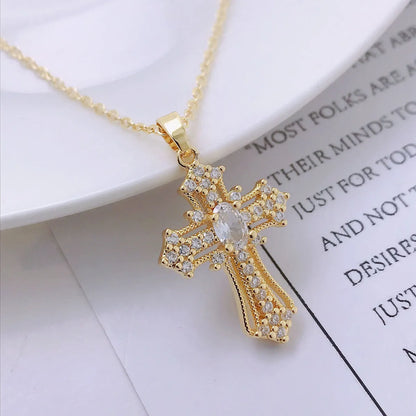 Elegant Lady Cross Alloy Plating Inlay Zircon Women's Pendant Necklace