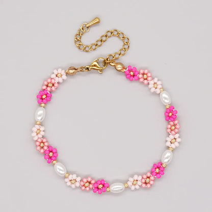 Elegant Lady Daisy Imitation Pearl Glass Women's Bracelets