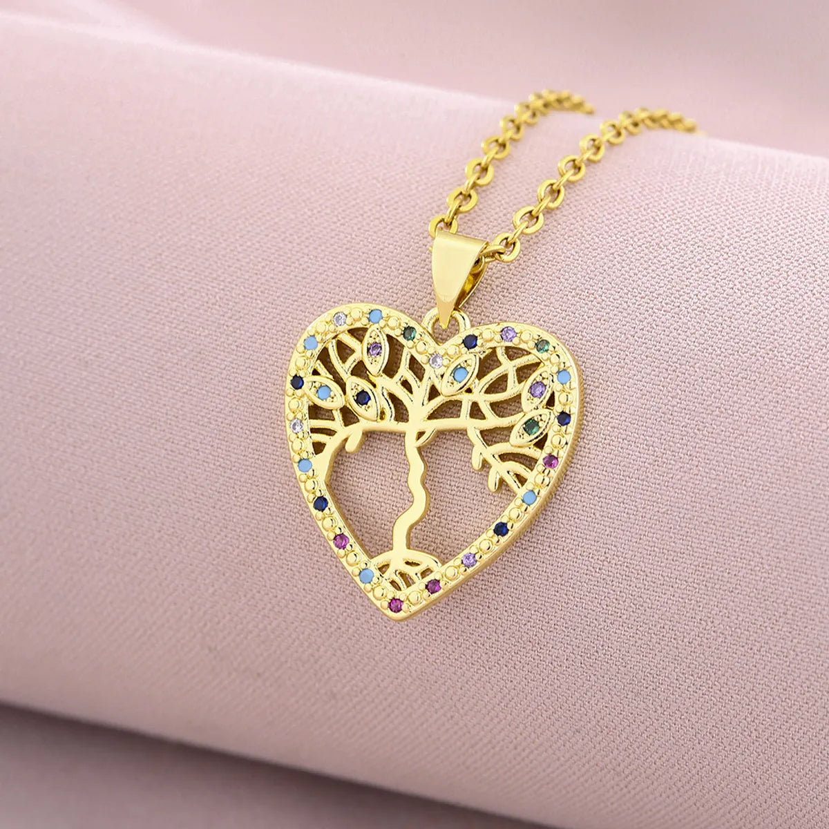 Elegant Lady Devil's Eye Tree Heart Shape Titanium Steel Copper Plating Inlay Zircon 18k Gold Plated Pendant Necklace